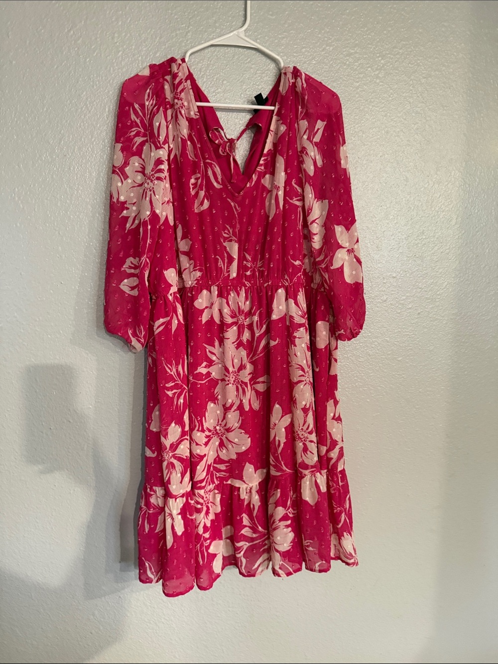 Women's Pink Floral V-Neck Ruffle Dress